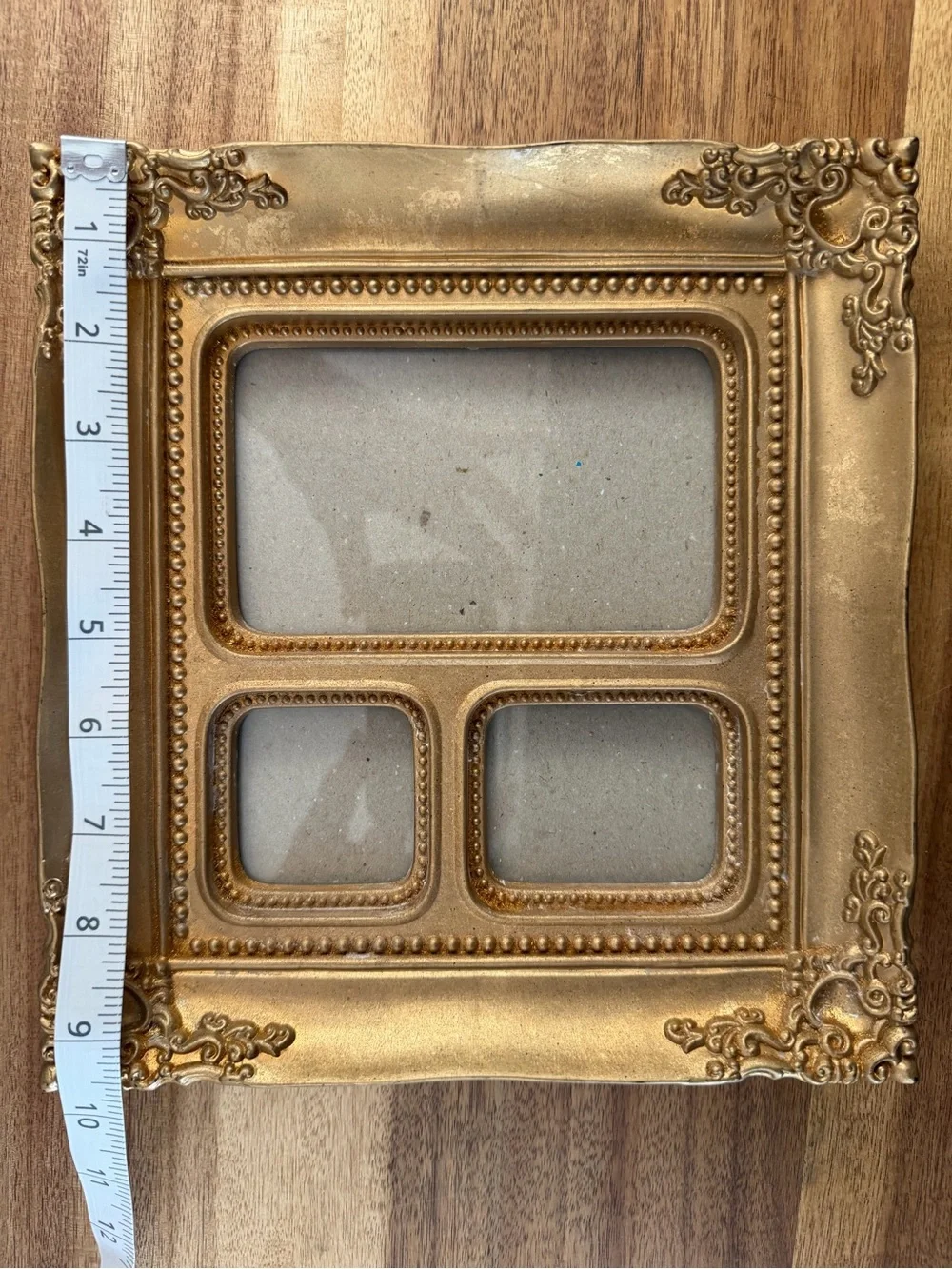 Vintage Ornate Gold Tone Triple Picture Frame 9.5” x 9.5”